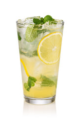 Glass with lemon lemonade and ice