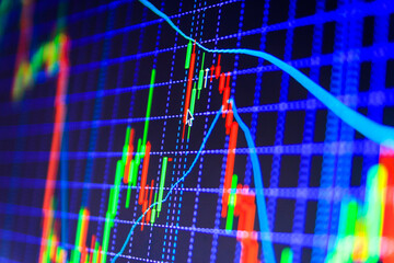 Stock trade live Digital tablet showing charts and diagram New modern computer and business strategy as concept Stock market graph analysis for finance investment Moving average graph