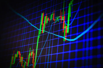 Financial accounting of profit summary graphs analysis Financial charts on the table with laptop Business success and growth concept Currency trading theme Stock market Price chart bars