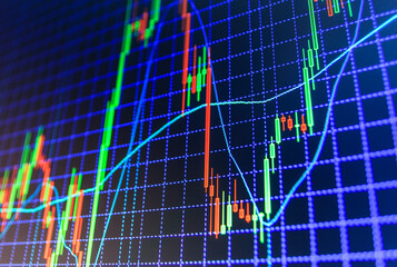 Stock foreign forex exchange graph background abstract Abstract financial trading graphs on monitor Stock market graph and bar chart price display Tablet computer with business chart