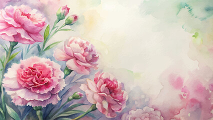 Minimalist watercolor background of carnations flowers