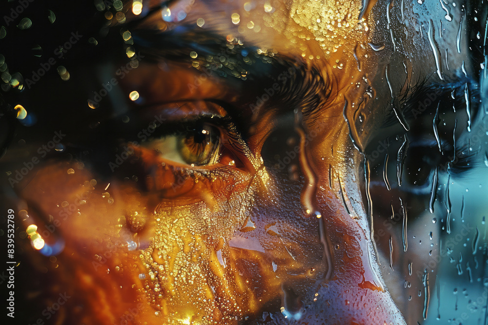Leinwandbilder abstract faces and figures sketched into the condensation, with droplets adding a sense of movement,