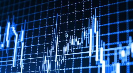 Data analyzing in forex market: the charts and quotes on display Finance business background Stock exchange graph Stock market quotes on display Online forex data Computer screen