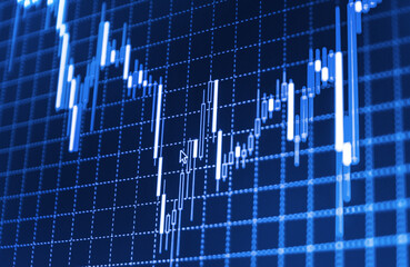 Stock market quotes which represent the investment in the real stock exchange Business screen stock exchange data graph background Candle stick stock market tracking graph Blue bac