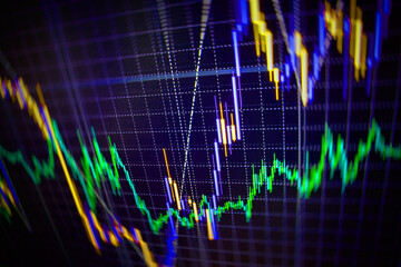 Graph chart of stock market investment trading Share price quotes Stock, market and trade concept Abstract financial background trade colorful green, blue, red abstract Stock analyzing