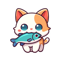 Obraz premium cute cat and fish icon character