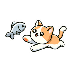 Obraz premium cute cat and fish icon character