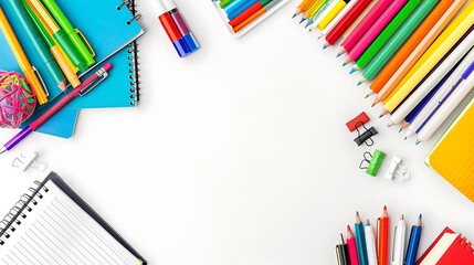 Fototapeta premium book, education, student, concept, back to school, ruler, school, crayon, back, college, learning, notebook, pen, pencil, study, supply, university, vibrant, illustration, backpack, academic, classroo