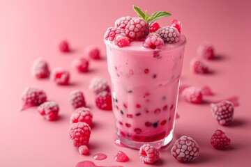 Raspberry ice bubble tea in glass