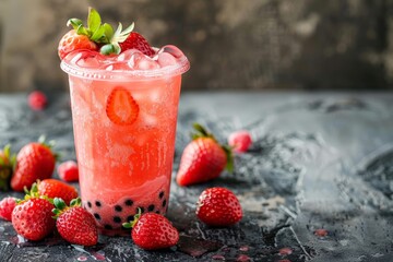 Strawberry bubble tea in glass