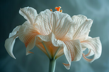 A flower turned inside-out, showing the inner structure and details of petals and stems,