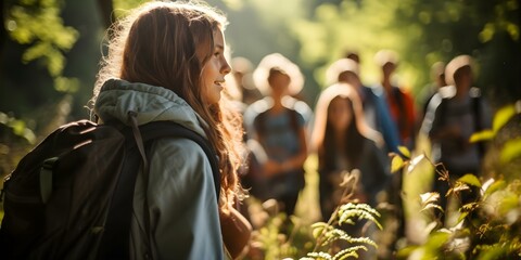 Teens at summer camp in nature, unrecognizable due to distance. Concept Teen Summer Camp, Nature Setting, Distant Shot, Unrecognizable Faces