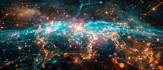 Obraz premium An evocative ultra sharp photo depicting an abstract digital world map, capturing the essence