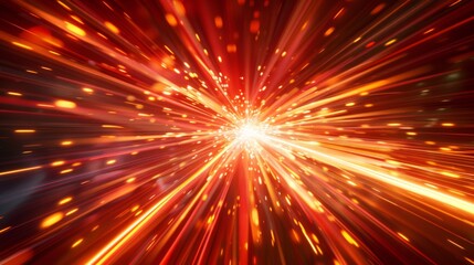 Fototapeta premium Vibrant red and yellow streaks converge in a sci-fi warp speed effect, creating a bright central point.