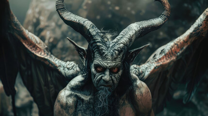 Black demon. Demon with horns and wings