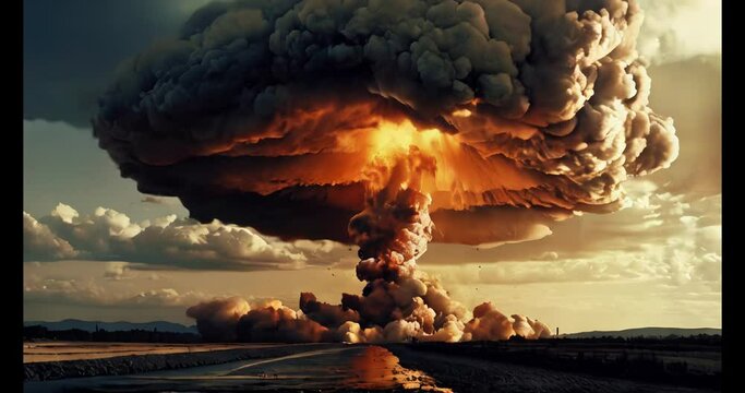 Nuclear Bomb Explosion. Huge nuclear bomb explosion with a mushroom cloud. Weapon of mass destruction.