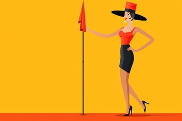 Funny woman flat design side view slapstick comedy cartoon drawing vivid