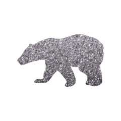 Glamorous Bear Silhouette with Radiant Silver Hexagon Glitter Texture, Transparent Background