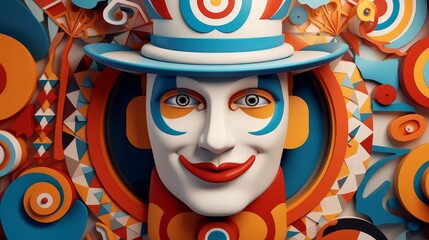 Funny man flat design top view carnival scene 3D render Triadic color scheme