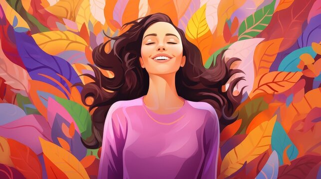 Joyful woman flat design top view festival celebration cartoon drawing colored pastel