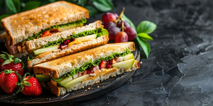 Quick and Easy Packed Lunch Idea Sandwiches and Fresh Fruit. Concept Lunchtime Ideas, Easy Recipes, Packed Lunches, Sandwiches, Fresh Fruits
