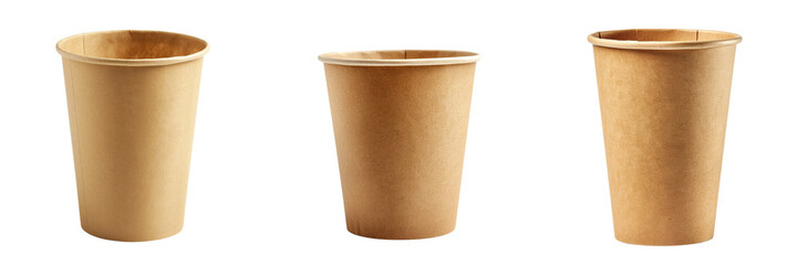 Set of An empty brown paper cup isolated on transparent background
