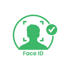 face id approved green logo. simple flat trend modern faceid logotype graphic design isolated on white. concept of gaining access to smart phone or personal