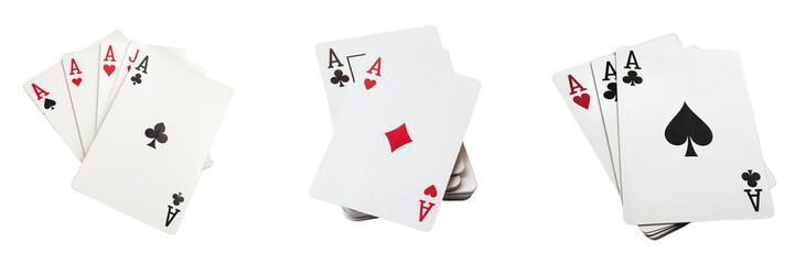 Set of Two poker aces cards placed on a stack isolated on transparent background