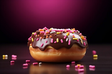 Donut with chocolate icing with sprinkles decoration 