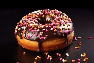 Donut with chocolate icing with sprinkles decoration 