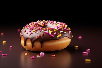 Donut with chocolate icing with sprinkles decoration 