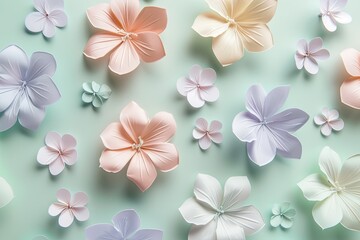 Obraz premium Simple, abstract flower shapes in soft pastel colors arranged in a minimalist pattern
