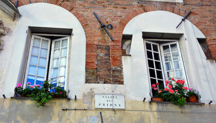 windows in the historic center of Genoa Italy