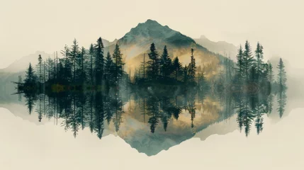 Wandcirkels Mistig bos Tranquil Beauty: Elegant Double Exposure Silhouette of Asparagus in Detailed Natural Habitat  © DriftPixels