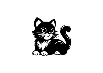 Vector illustration of a cartoon black kitten on a white background