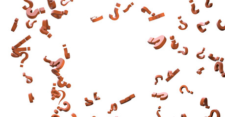 Infinite question marks on a plane, original three dimensional illustration.