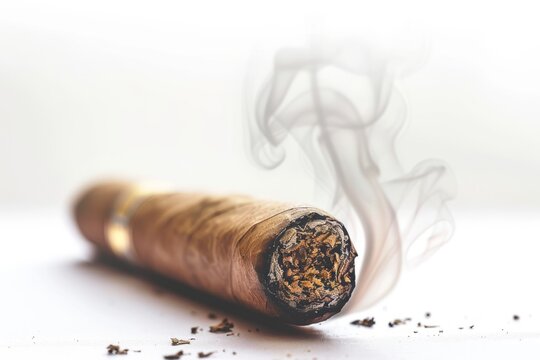 Light up cigar , white background, smoking , smoker