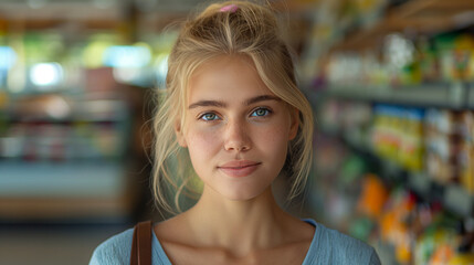 portrait of a woman in a supermarket.