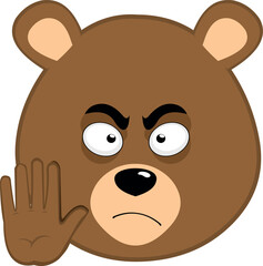 vector illustration face brown bear grizzly cartoon, with a stop hand gesture showing all five fingers