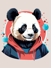 Cute panda in the hoody in the beige background.