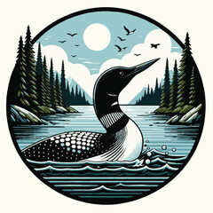 loon silhouette vector illustration, Loon silhouette vector art illustration with white background