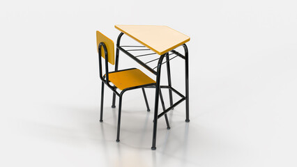 yellow design school desk and chair for children in the classroom