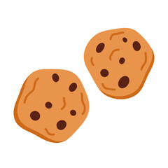 American cookies with chocolate chips. Traditional tasty biscuits with drops. Vector illustration in cartoon style. Isolated on white background
