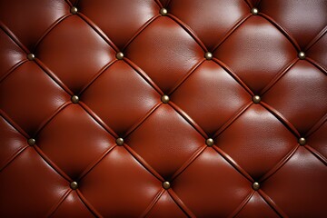 Fototapeta premium Brown Leather Upholstery With Diamond Stitching and Buttons