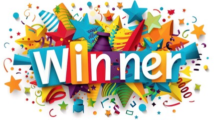 Naklejka premium A celebration of a winner with colorful confetti and stars