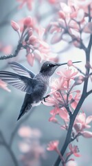 Minimalistic and elegant image of a hummingbird drinking nectar, bright and clean, isolated on a white background. Ideal for showcasing the grace and beauty of nature.
