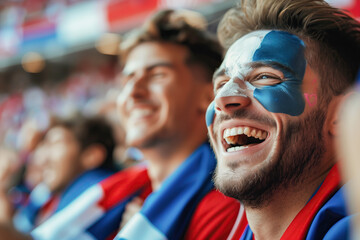Fototapeta premium Excited French Man Cheering in Stadium During Sports Event