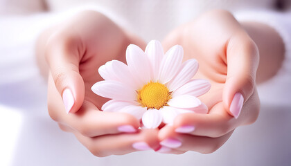 Bl&uuml;te in den H&auml;nden einer Frau 