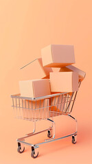 Shopping Cart Poster with Boxes, Black Friday Online Sales Advertising, Vertical Postcard with Free Space for Advertising