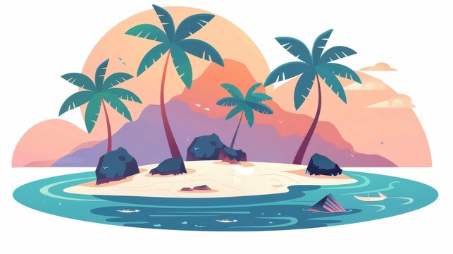 recommend clip art: Tropical island flat design front view vacation theme cartoon drawing Splitcomplementary color scheme